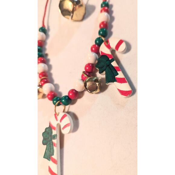Christmas Necklaces Colorful Wooden Candy Canes Bells Beaded Holiday Festive - Picture 4 of 4